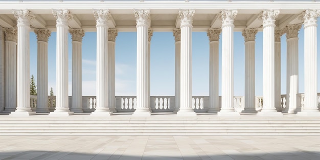 L'architecture de la colonnade blanche générée par l'IA, la conception extérieure du bâtiment, l'arrière-plan, l'art graphique, l'illustration.