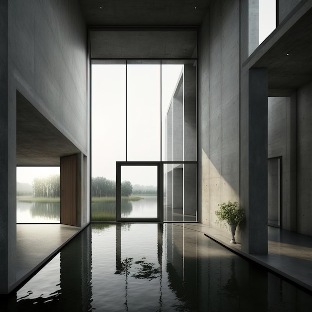architecture design manoirs look minimaliste béton et verre ai génératif