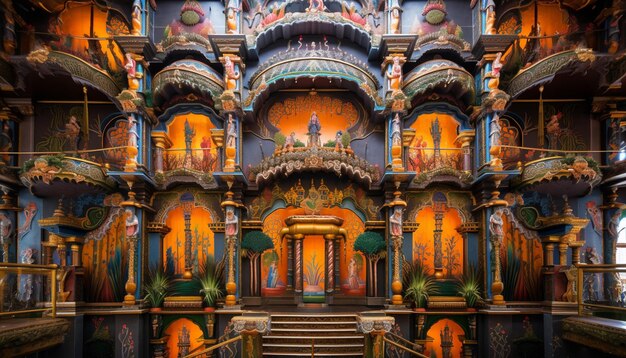 l'architecture détaillée d'un temple orné de décorations festives pour Ram Navami