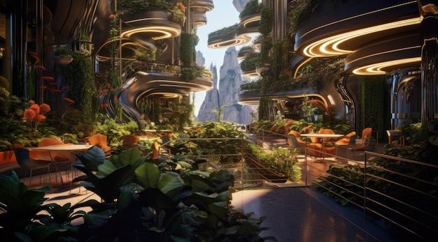 L'architecture du futur des lots de plantes vertes et des balcons