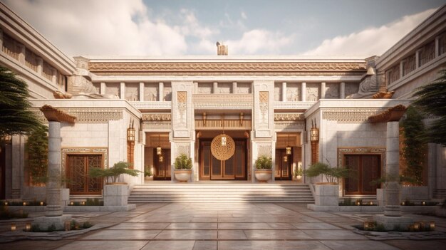 Photo l'architecture égyptienne 3d rendant_avec une atmosphère chaleureuse ai generative