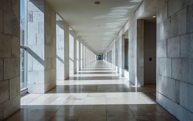 L'architecture est propre. Long hall avec des portes des deux côtés.