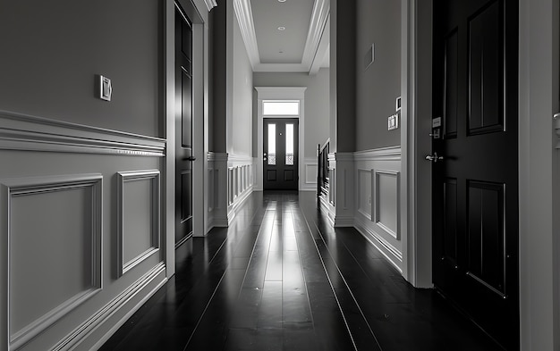 Photo l'architecture est propre. long hall avec des portes des deux côtés.
