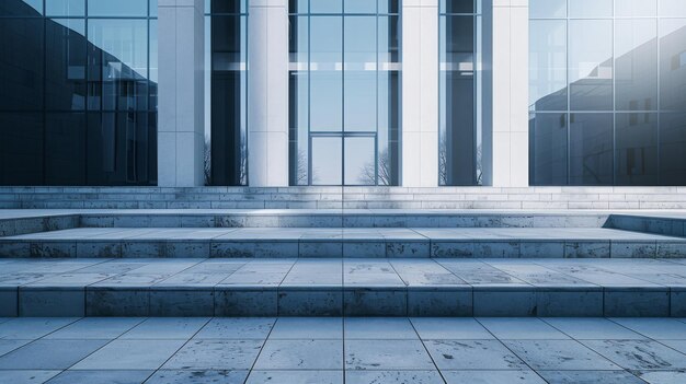 Photo architecture et extérieur des marches avant et d'une plate-forme à l'entrée principale d'un grand bâtiment moderne