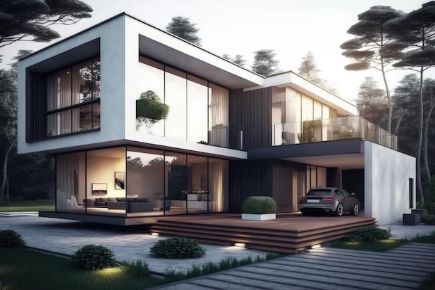 Architecture extérieure immobilière moderne de maison de luxe dans une belle villa