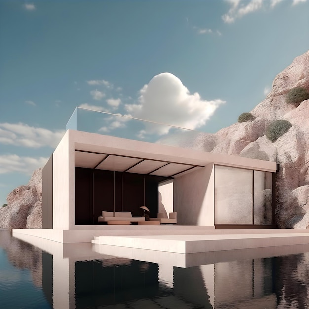 Architecture extérieure de villa de luxe moderne dans un style minimal avec piscine et beau ciel