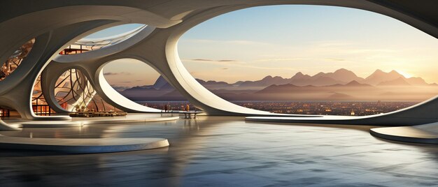 architecture futuriste abstraite avec un sol en béton nu