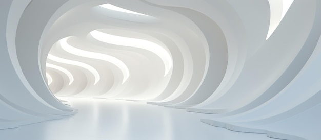 Architecture futuriste blanche grand couloir de galerie lumineux corridor fantastique terminal de l'aéroport conception organique minimaliste ronde courbes lisses de lignes bâtiment conceptuel