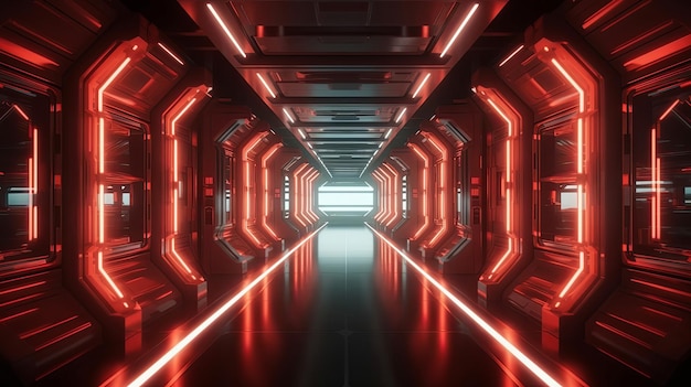 Architecture futuriste SciFi Corridor Interior dans la Station spatiale avec Earth Planet View 3D Renderi