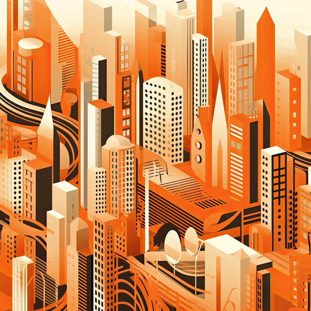 Photo architecture futuriste urbaine avec un motif sans couture orange vibrant