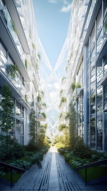 Architecture futuriste avec végétation verte Ecologie jungle urbaine Énergie durable du futur Generative Ai