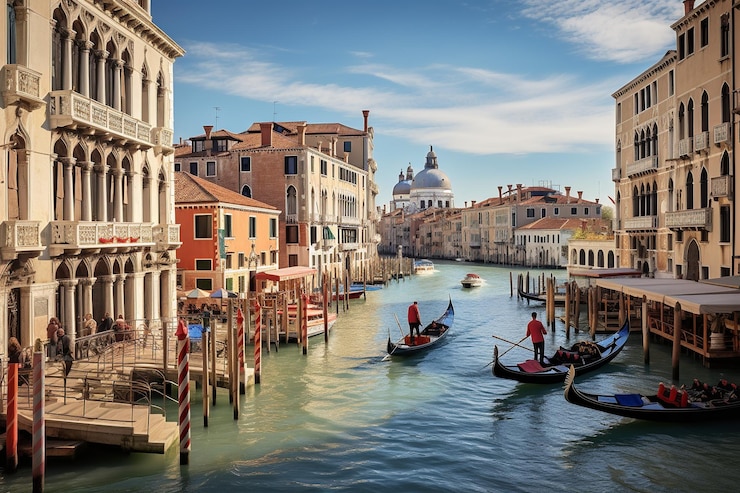 Photo architecture historique de venise et gondoles emblématiques