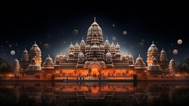 l'architecture illuminée du célèbre temple hindou la nuit