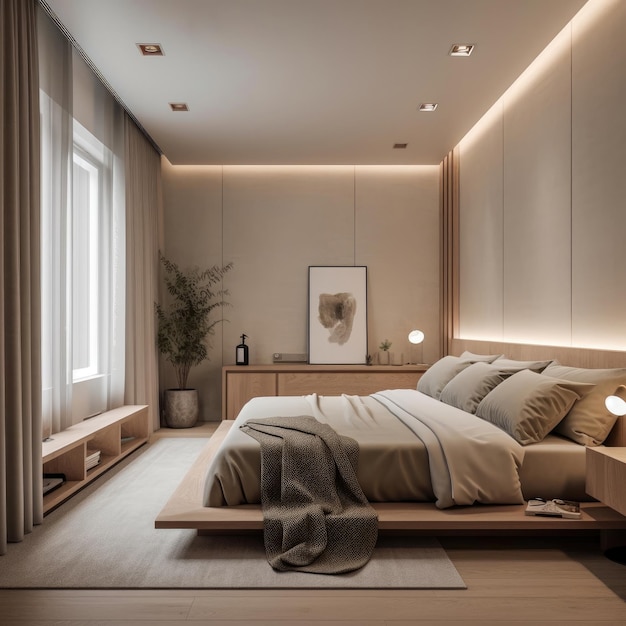 L'architecture intérieure de la chambre présente un style minimaliste