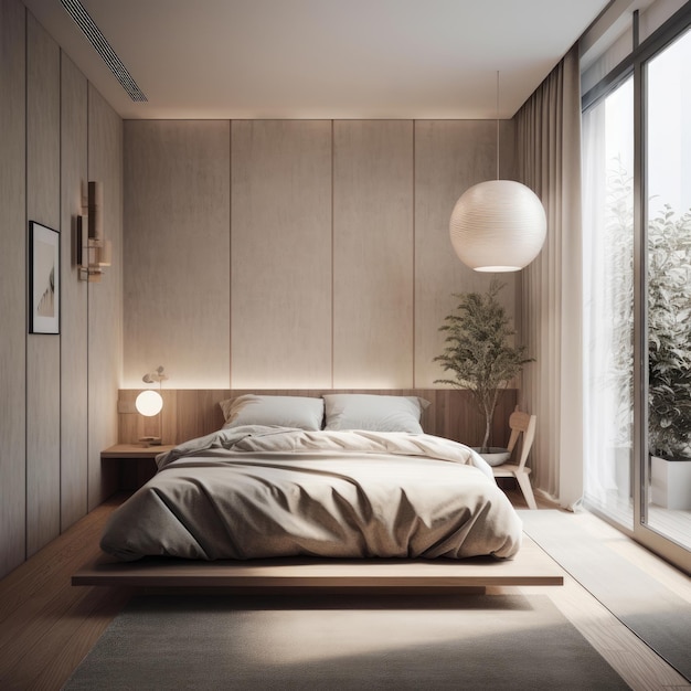 L'architecture intérieure de la chambre présente un style minimaliste