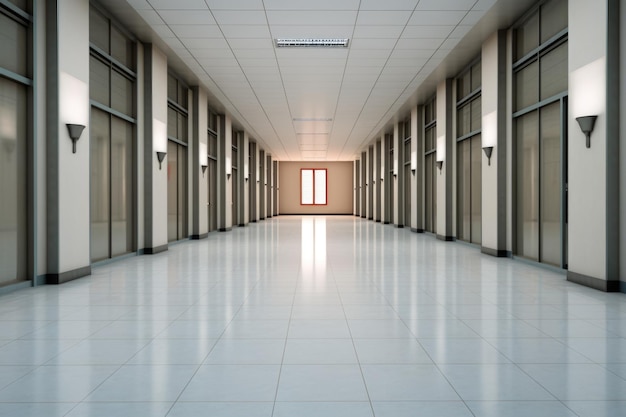 L'architecture intérieure moderne d'un couloir vide dans un grand immeuble de bureaux