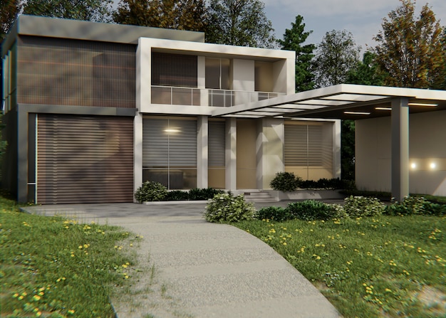 architecture de maison 3d en contre-plongée