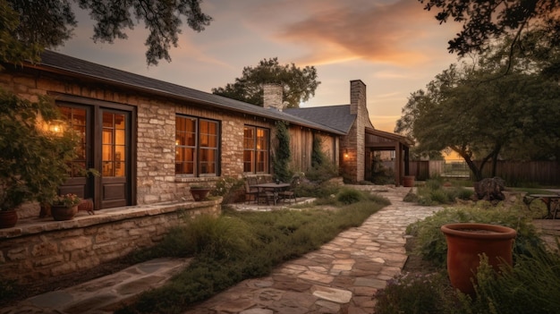 Architecture de la maison dans le style Ranch avec porche avant