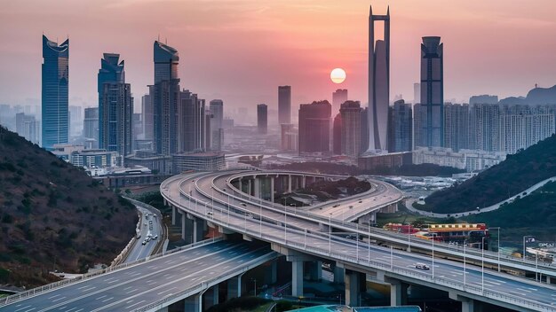 L'architecture moderne de l'autoroute et de la ville à Chongqing
