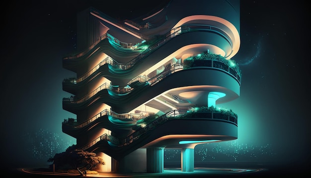 Architecture moderne bioluminescente Hong Kong