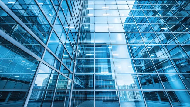 Architecture moderne brillance façade en verre bleu