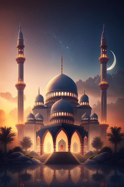 Architecture moderne de la mosquée islamique Ramadan Eid Mubarak concept Generative AI