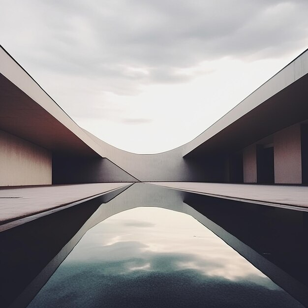 Architecture moderniste minimaliste avec piscine réfléchissante