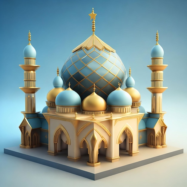 Architecture de mosquée 3D sur fond bleu