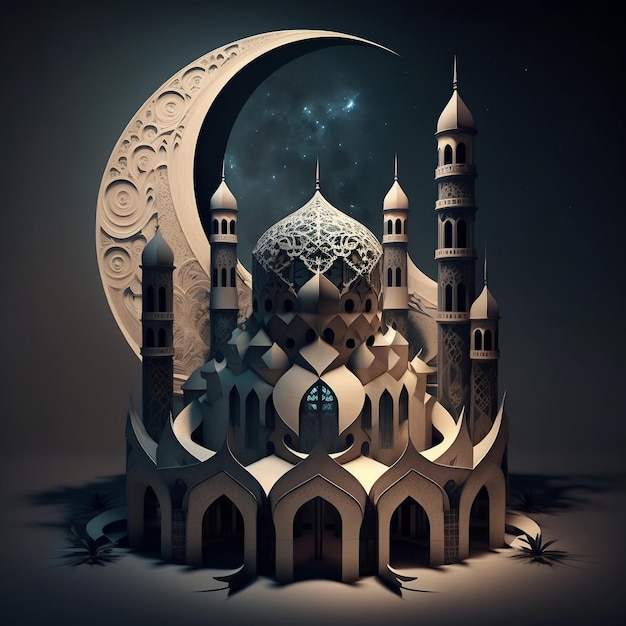 Architecture de la mosquée 3d Ramadan Kareem Concept Eid Mubarak Illustration de la mosquée 3d