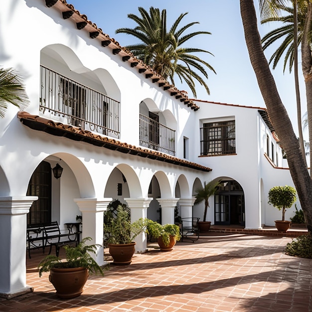 Architecture néo-coloniale espagnole avec ba blanc