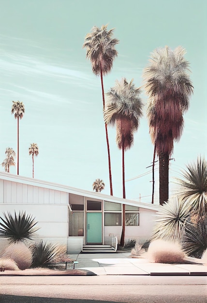 Architecture résidentielle du désert californien de couleur rose générée par l'IA