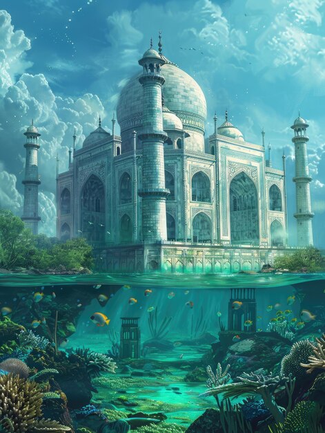 Photo une architecture sous-marine similaire au taj mahal indien