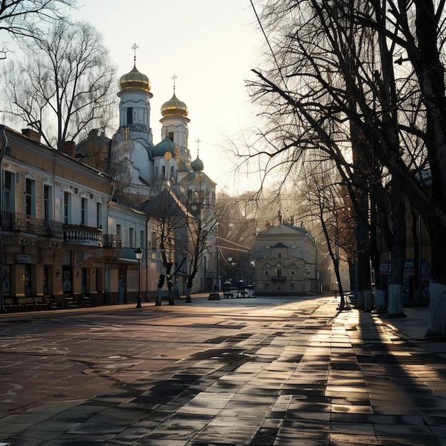 Photo l'architecture urbaine de la place rouge de tchernihiv rue de l'église arrière-plan