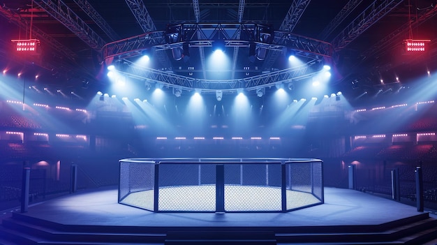 Arène de cage MMA professionnelle générative avec projecteurs ring d'arts martiaux