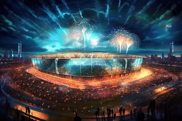 Arène du stade célébrant la victoire de la ligue des champions de Manchester city illustration ai générative