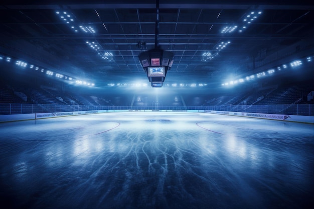 Arène de hockey sur glace avec des lumières rouges