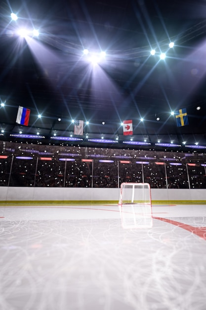 Arène de hockey vide en rendu 3d