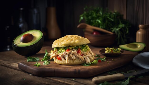 Arepa au poulet et à l'avocat Artisanal arepa cuisine colombienne