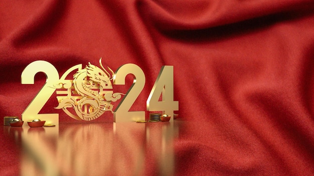 L'argent chinois d'or et le zodiaque du dragon pour le rendu 3d de l'année 2024