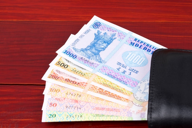 Photo argent moldave dans le portefeuille noir