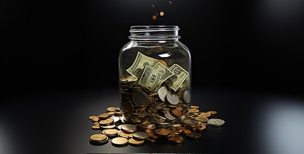 argent volant argent dans un pot de verre argent dans le pot d'argent dans un pot