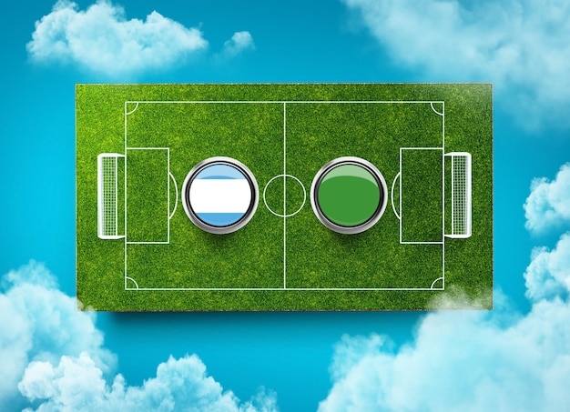L'Argentine contre l'Arabie Saoudite contre la bannière d'écran concept de football terrain de football stade illustration 3d
