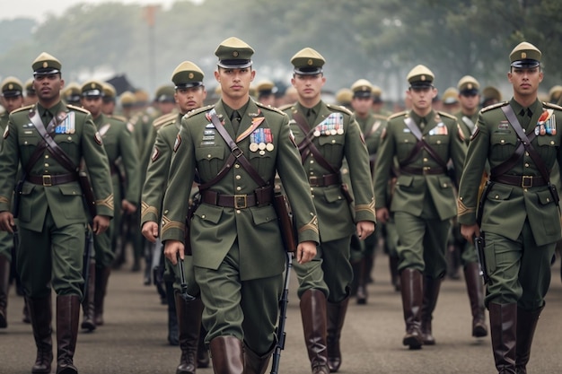 Photo une armée d'hommes en uniforme et en bottes a été créée.