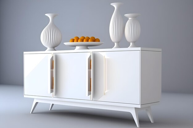 Une armoire blanche avec deux poignées qui disent des oranges dessus.