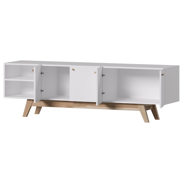 Armoire en bois 3D avec des tiroirs d'étagère isolés sur fond blanc