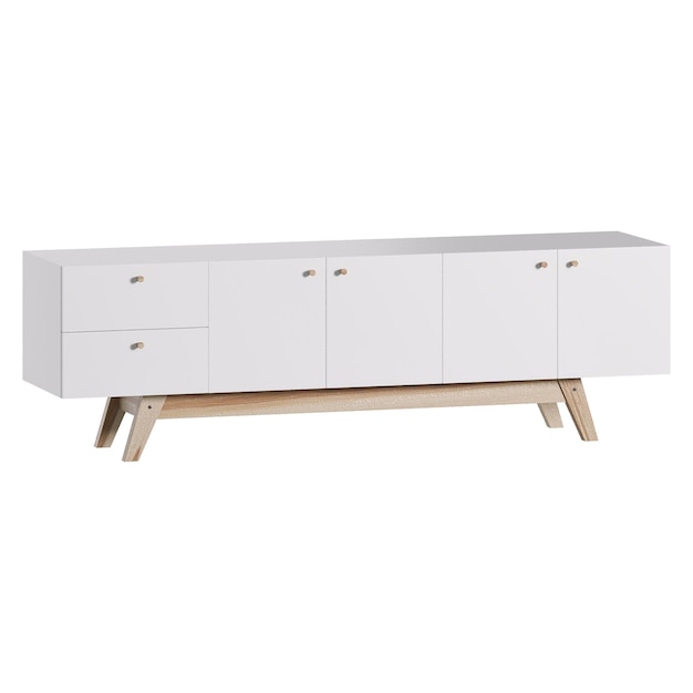 Armoire en bois 3D avec des tiroirs d'étagère isolés sur fond blanc
