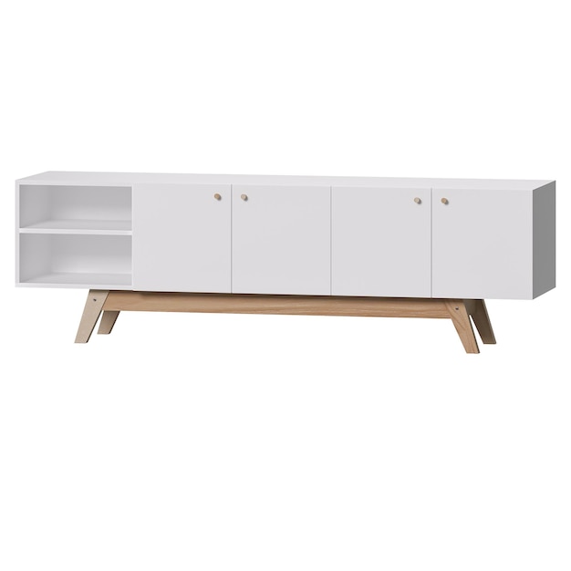Armoire en bois 3D avec des tiroirs d'étagère isolés sur fond blanc