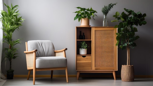 une armoire en bois dans un grand salon décoration intérieure ai généré