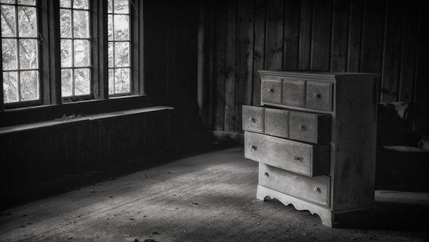 Armoire en bois dans une maison abandonnée