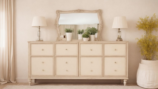 Photo une armoire en bois et un miroir avec un mur